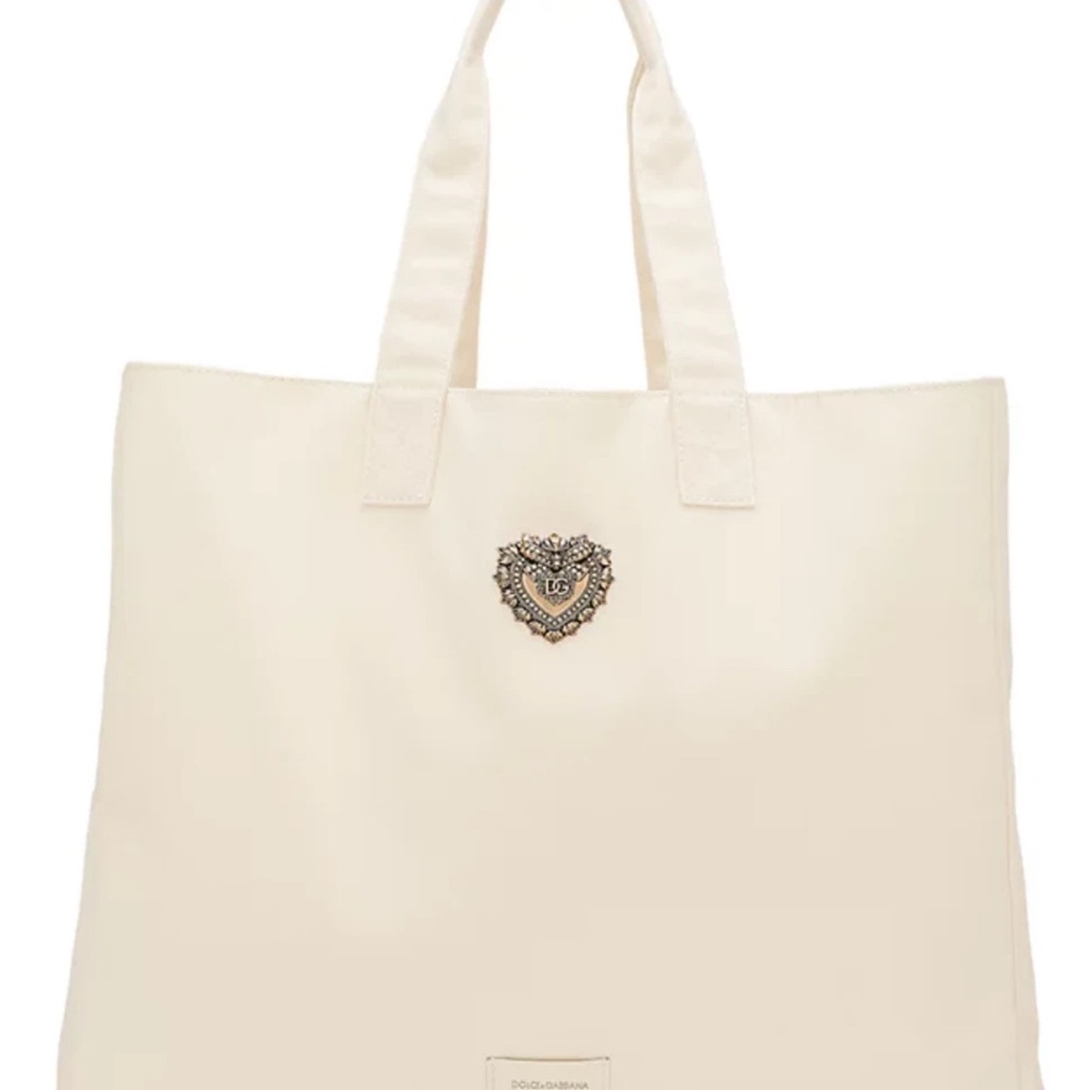 Cream D&G Tote Bag dolce & gabbbana devotion metal brass logo nwt